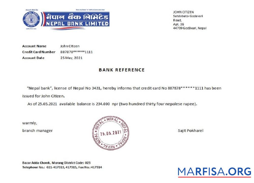 Downloadable Nepal Nepal bank reference example